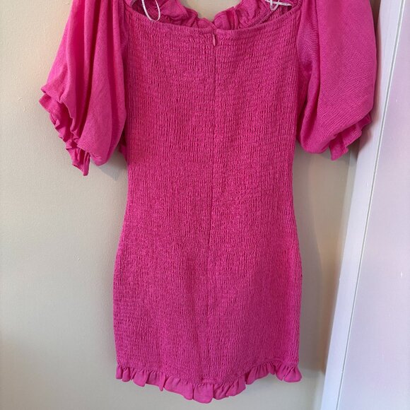 NWT Elliatt Guana Pink Smocked Puff Sleeve Ruffle Mini Dress - Picture 4 of 11
